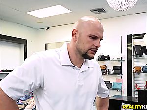 Olivia Austin romps the sole fetishist store clerk for a discount