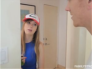 Dolly Leigh jumps on her step brothers knob